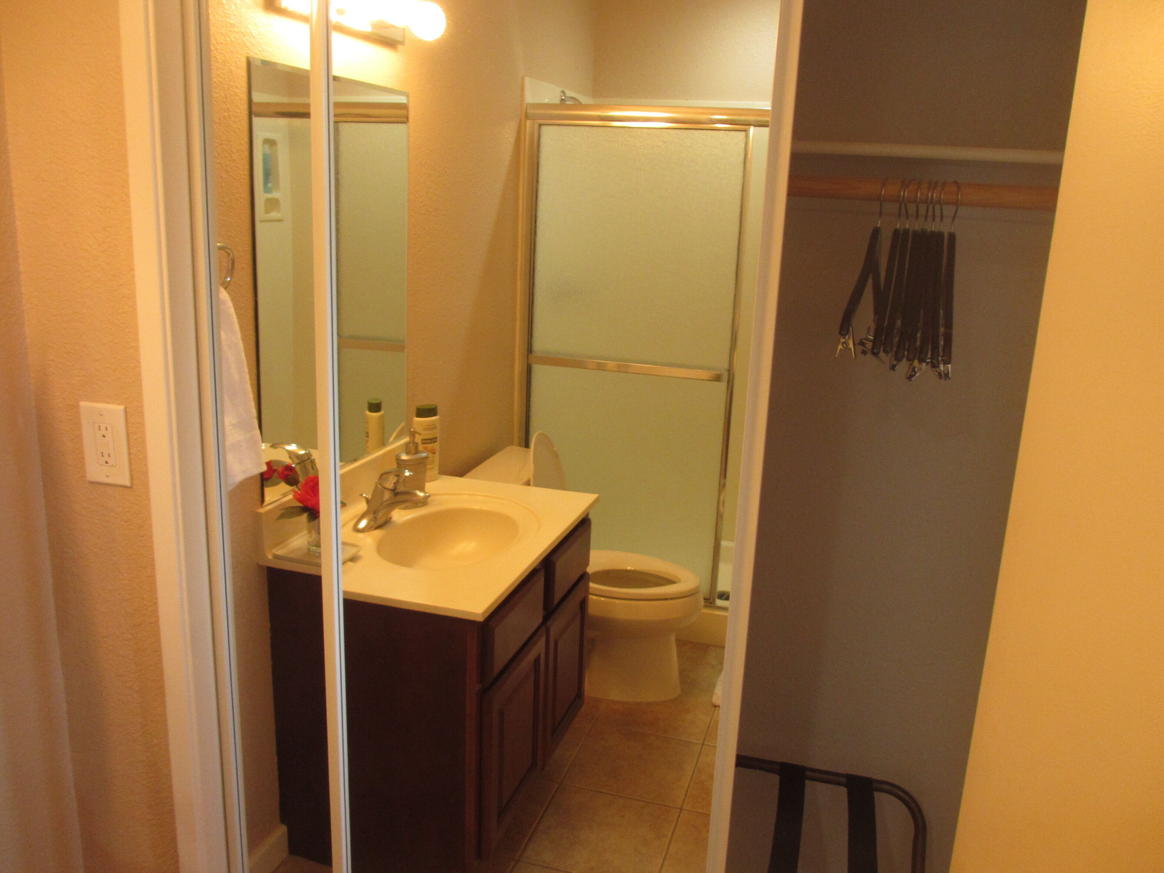 A bathroom with a sink, mirror, and toilet.