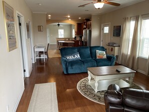 Smart TV, fireplace, DVD player, books