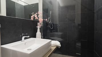 Shower, free toiletries, hair dryer, bathrobes