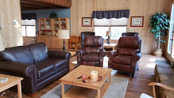 Smart TV, fireplace, video games, DVD player