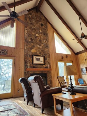 Smart TV, fireplace, video games, DVD player