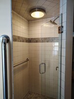 Habitación, baño privado | Baño | Ducha y cabezal de ducha con hidromasaje