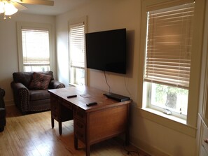 Smart TV, DVD player, books, video library