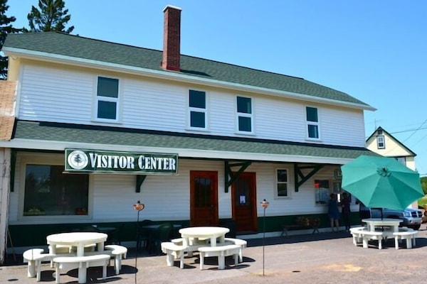Ahmeek Streetcar Station. 2nd floor is apartment rental. Ice cream on 1st fl.