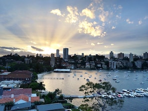 Stunning cityscape with a marina, boats, and a prominent bridge.