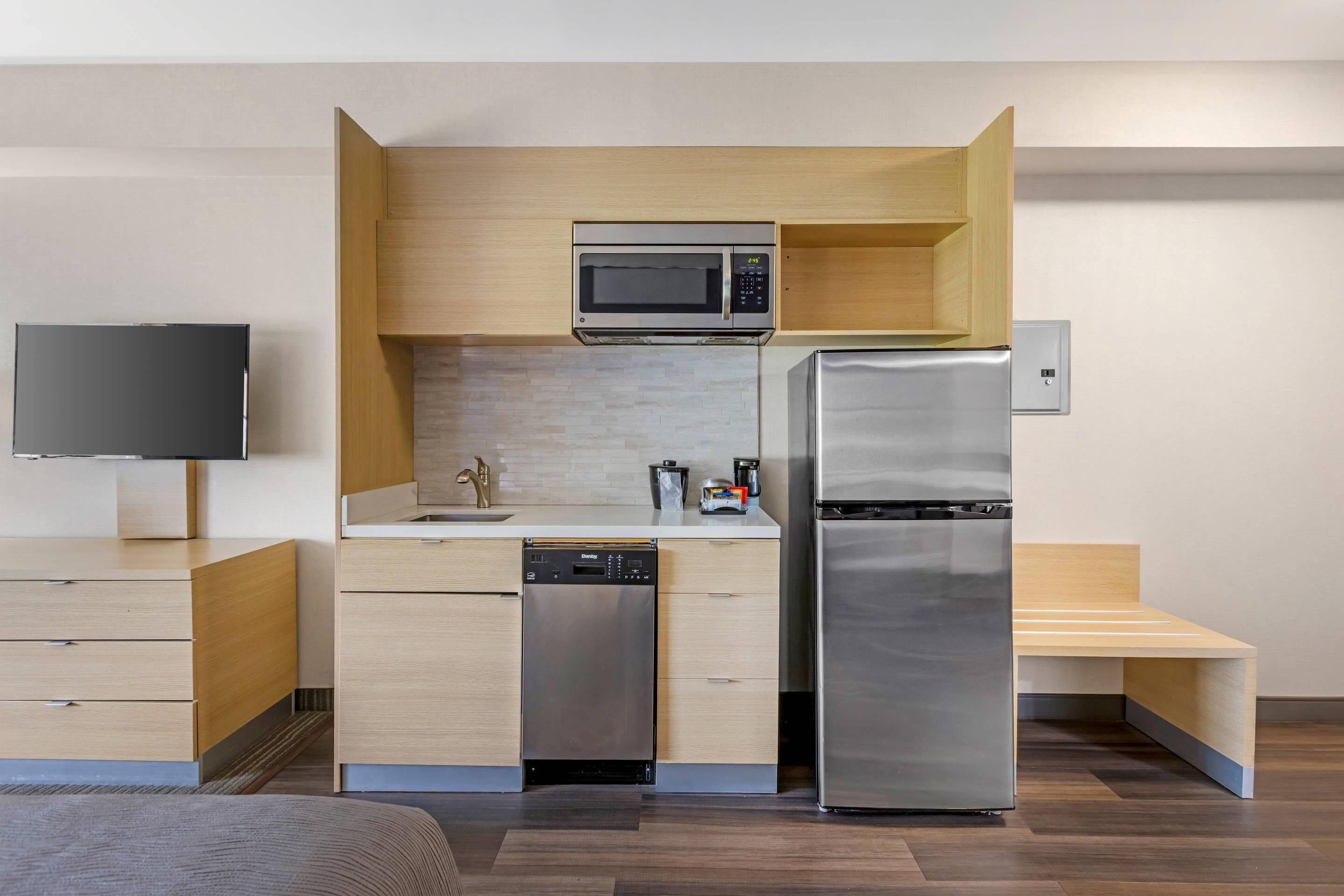 hypo-allergenic bedding, desk, blackout curtains, iron/ironing board