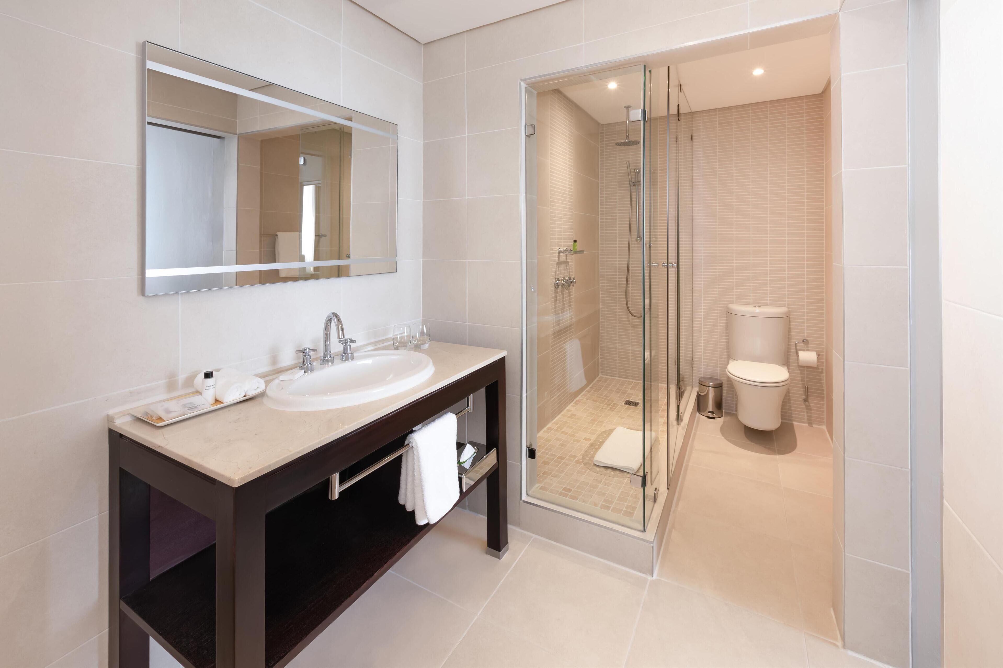 Suite | Bathroom | Shower, free toiletries, hair dryer, towels