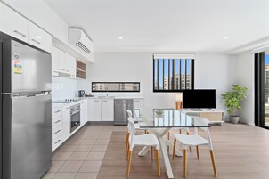 Two Bedroom Superior Apartment | Private kitchen | Full-size fridge, microwave, oven, stovetop