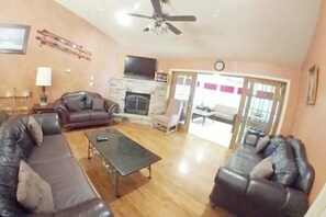 Smart TV, fireplace, video game console, DVD player