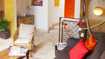 Televisie, een dvd-speler, boeken en een stereo