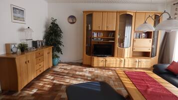 Smart-TV, Kamin, DVD-Player, Bücher