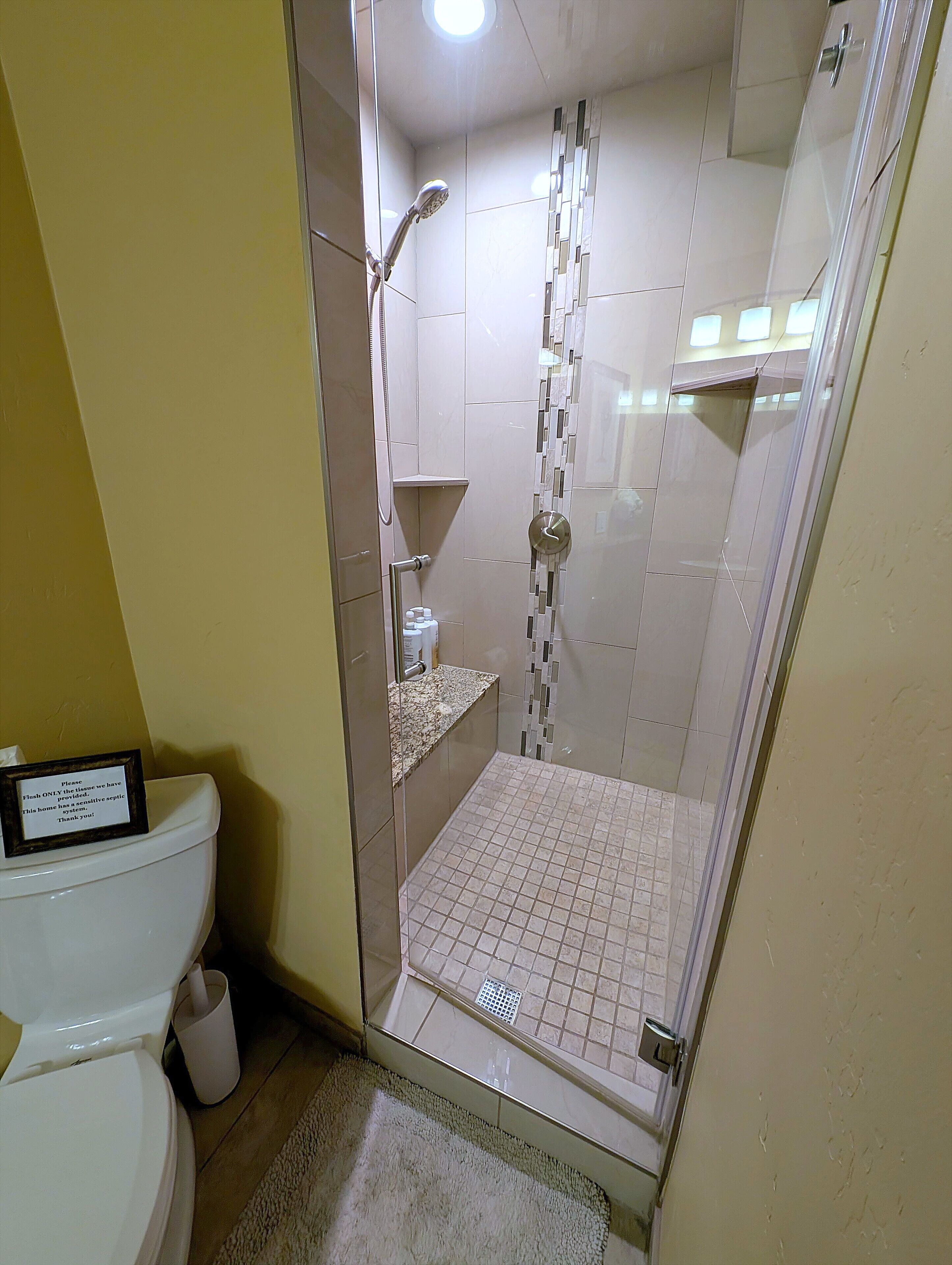 Combined shower/tub, jetted tub, hair dryer, towels