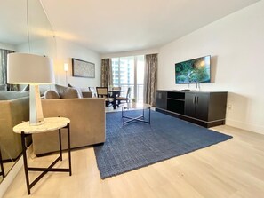 Smart TV, music library, video library, stereo