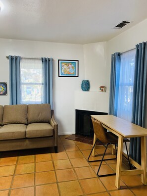 Smart TV, fireplace - 2 Bed 1 Bath , Grand Pa's Cottage, Long Term Vacation Rentals . (Santa Barbara)