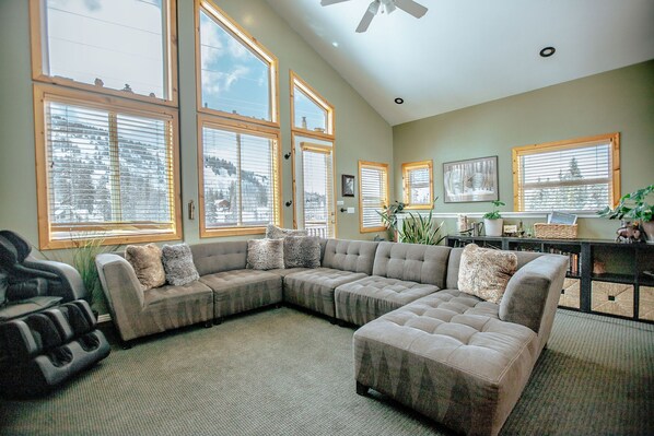 Smart TV, fireplace, DVD player, books