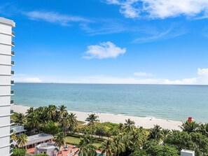 Enjoy stunning ocean views from the comfort of your balcony overlooking the beach.