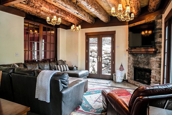 Smart TV, fireplace, DVD player, books
