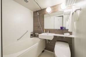 Ensemble douche/baignoire, baignoire relaxante profonde, sèche-cheveux