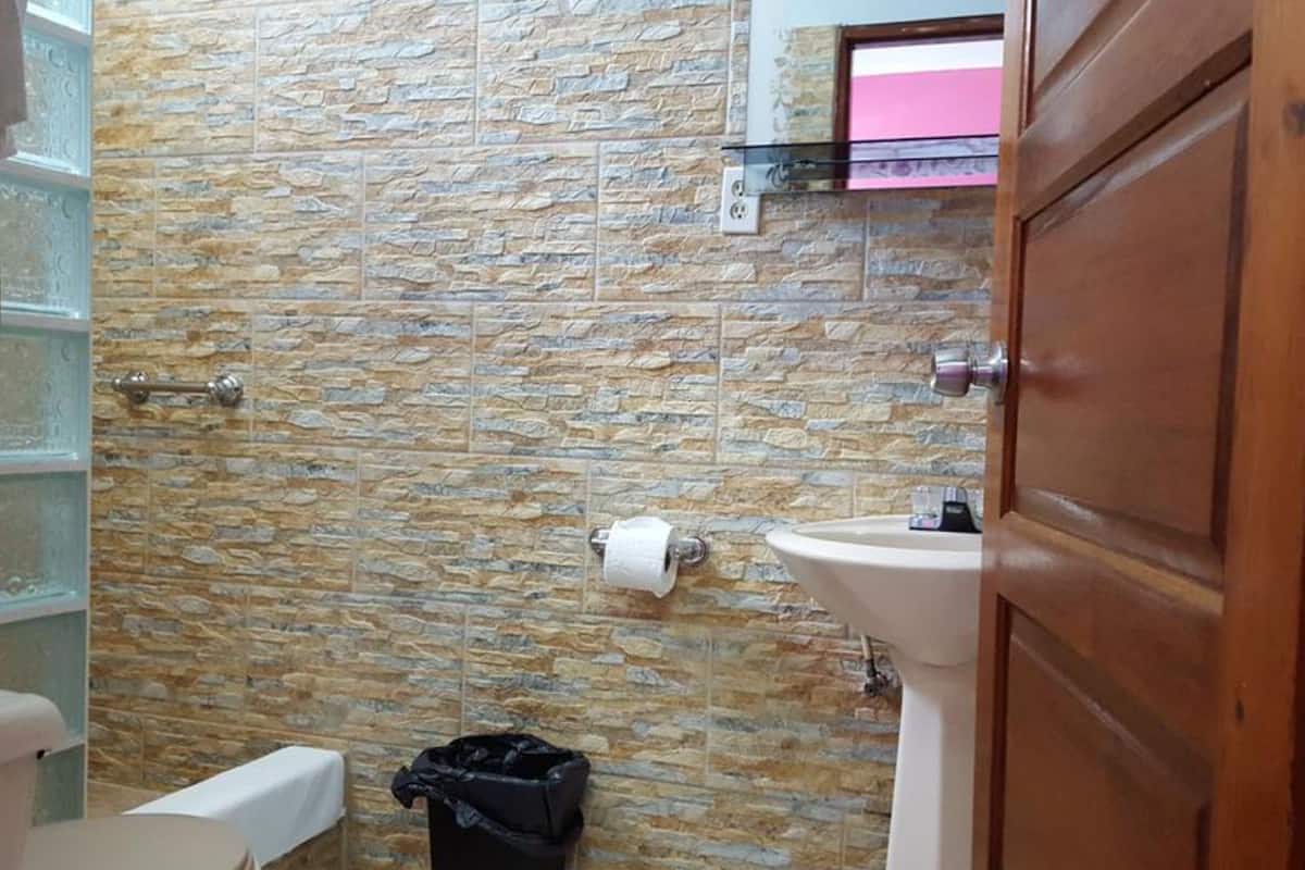 shower, rainfall showerhead, free toiletries, hair dryer