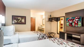Desk, cribs (free), WiFi (free), bed sheets