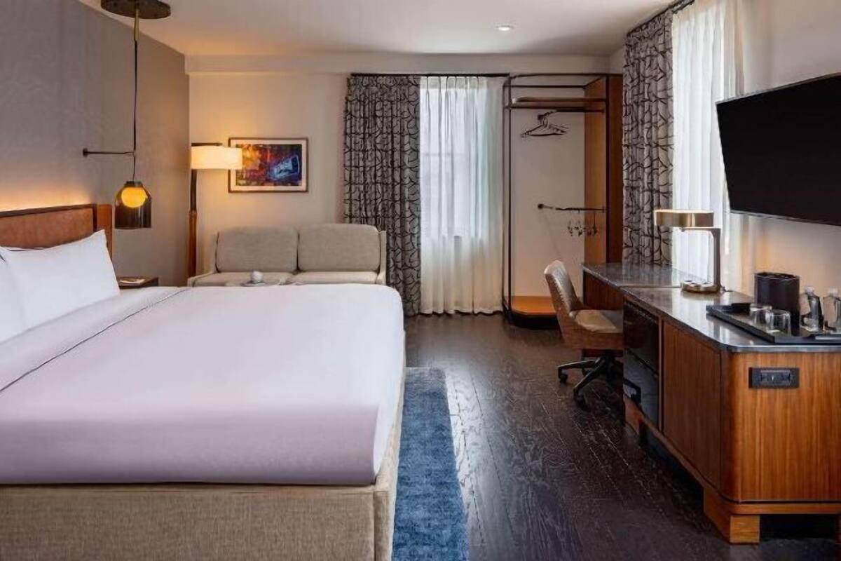 Hypo-allergenic bedding, pillowtop beds, in-room safe, blackout drapes