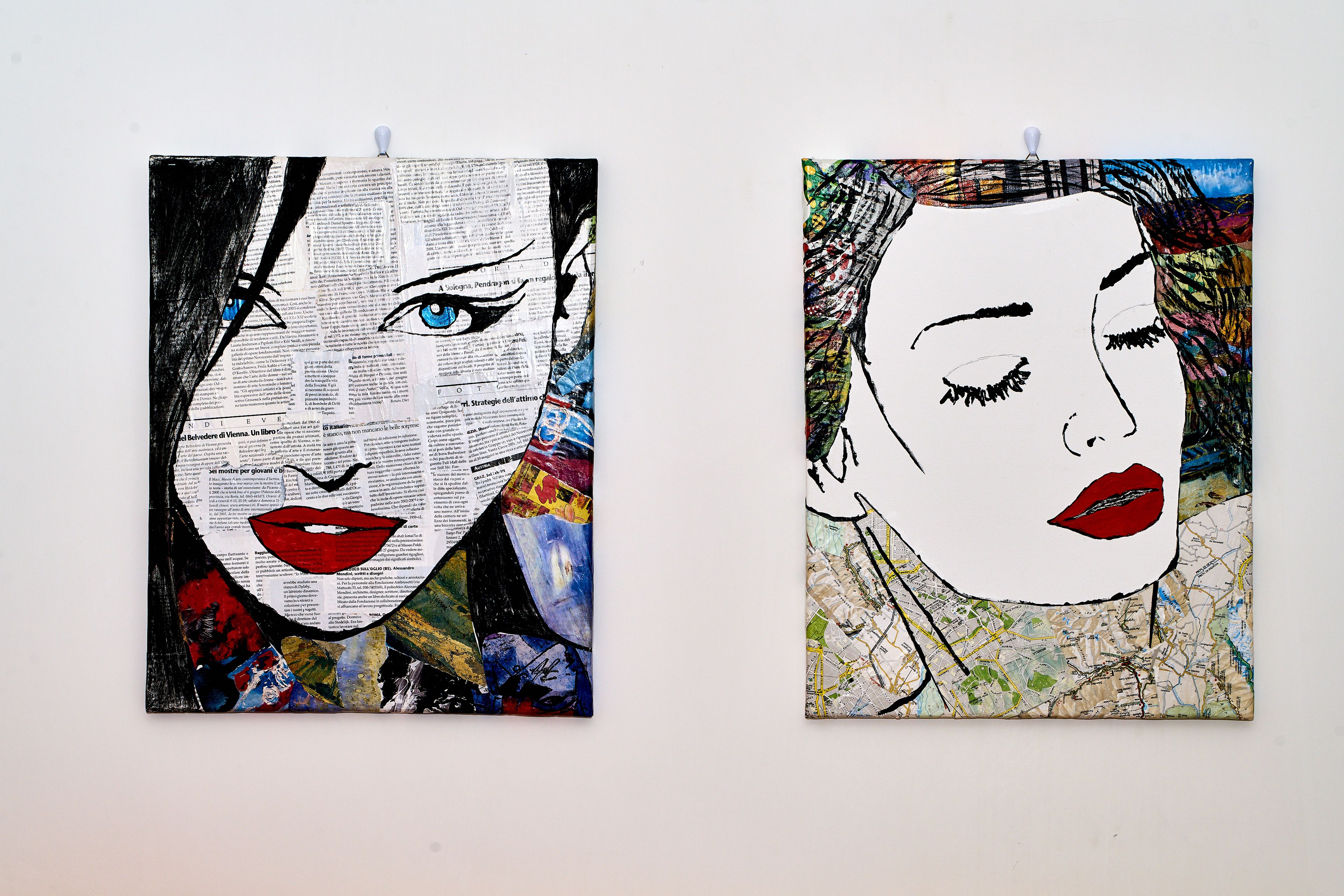 Dues obres d'art amb dissenys abstractes i colorits.