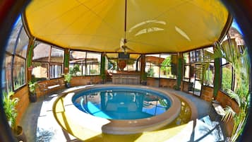 Indoor pool, outdoor pool, sun loungers