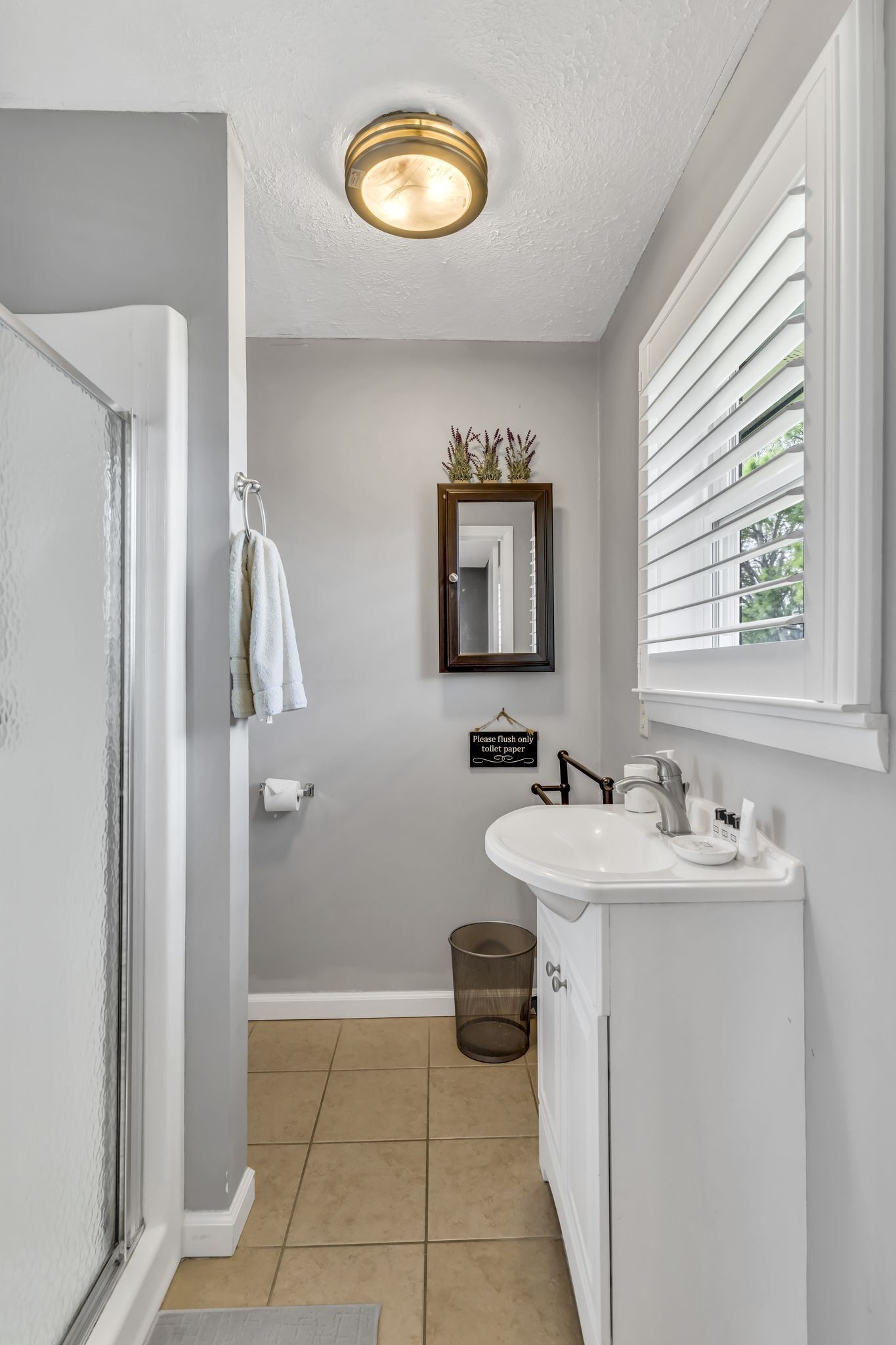 Combined shower/bathtub, jetted bath, hair dryer, towels