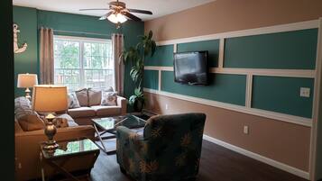 Televisión, reproductor de DVD, libros y videoteca