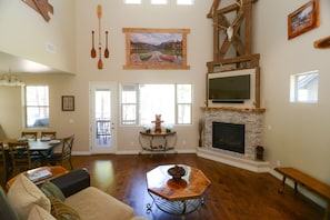 Smart TV, fireplace, DVD player, foosball