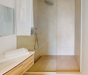 Ducha, secador de pelo, toallas, papel higiénico