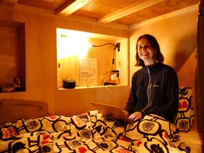 Desk, laptop workspace, free WiFi, bed sheets