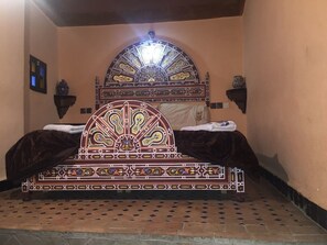 Individually decorated, blackout curtains, iron/ironing board