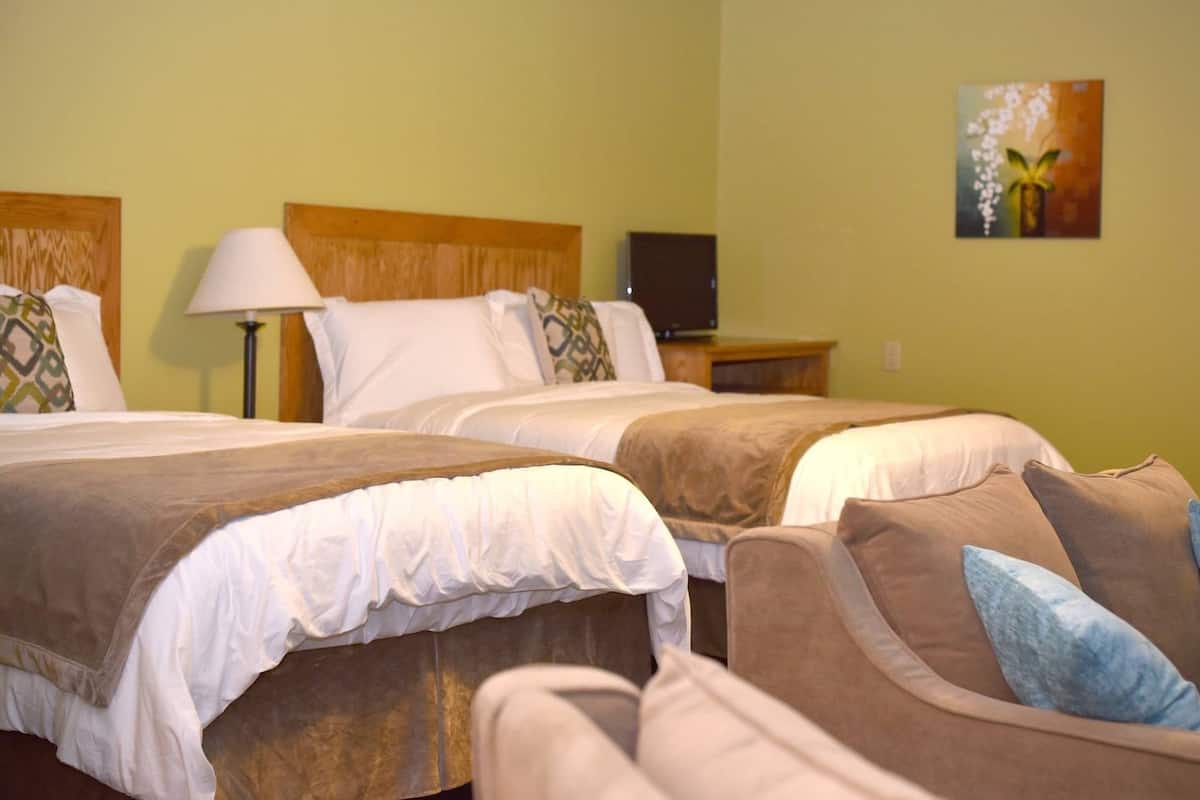 Suite, 2 Queen Beds, Refrigerator & Microwave | Desk, iron/ironing board, free WiFi, bed sheets