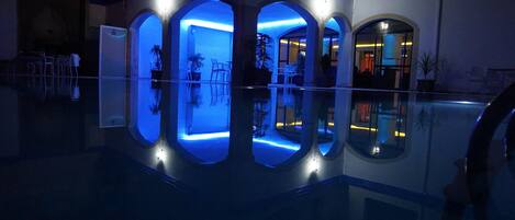 Outdoor pool, pool umbrellas, pool loungers