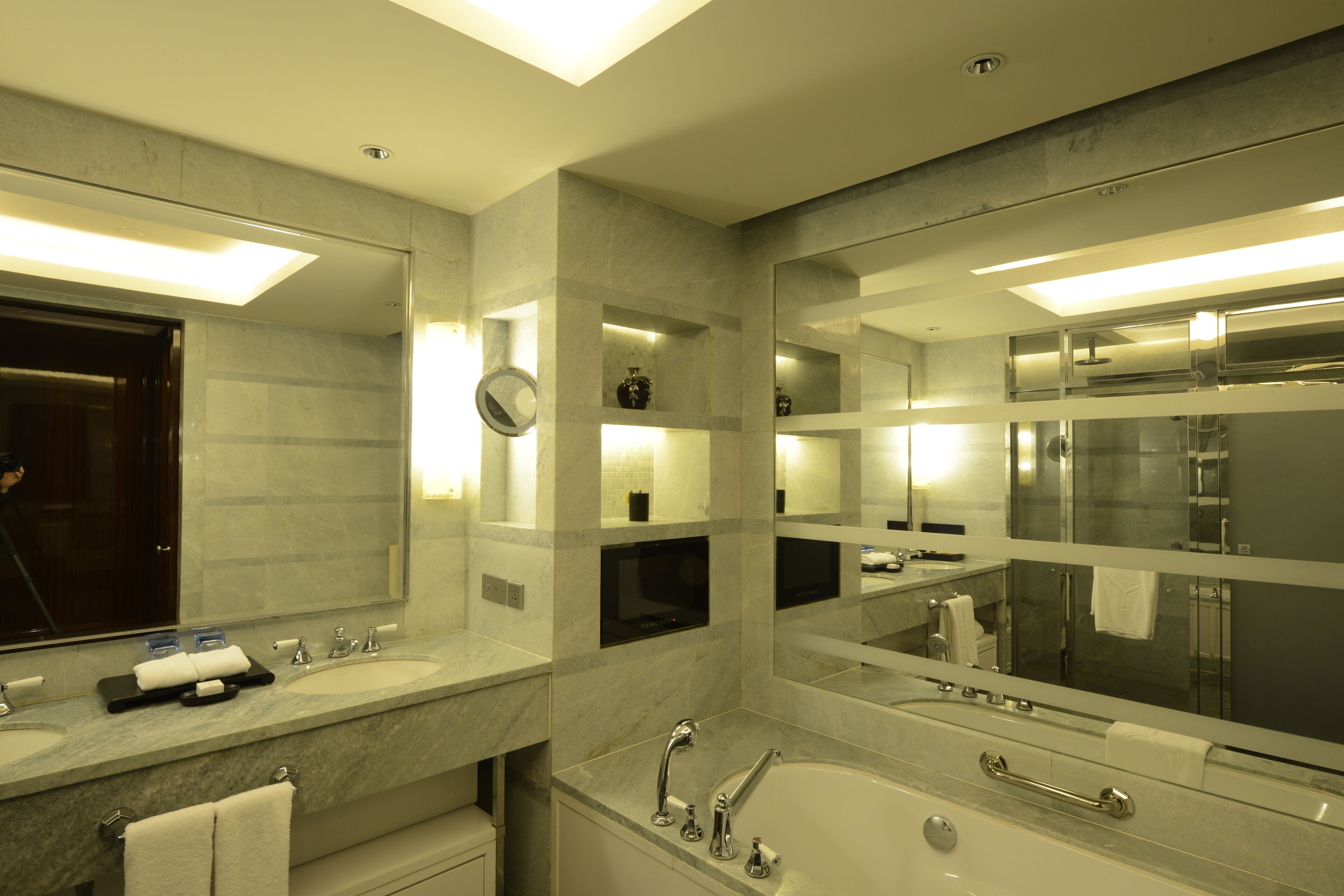 city view suite | bathroom | designer toiletries, hair dryer, bathrobes, slippers