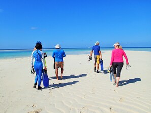 On the beach, scuba diving