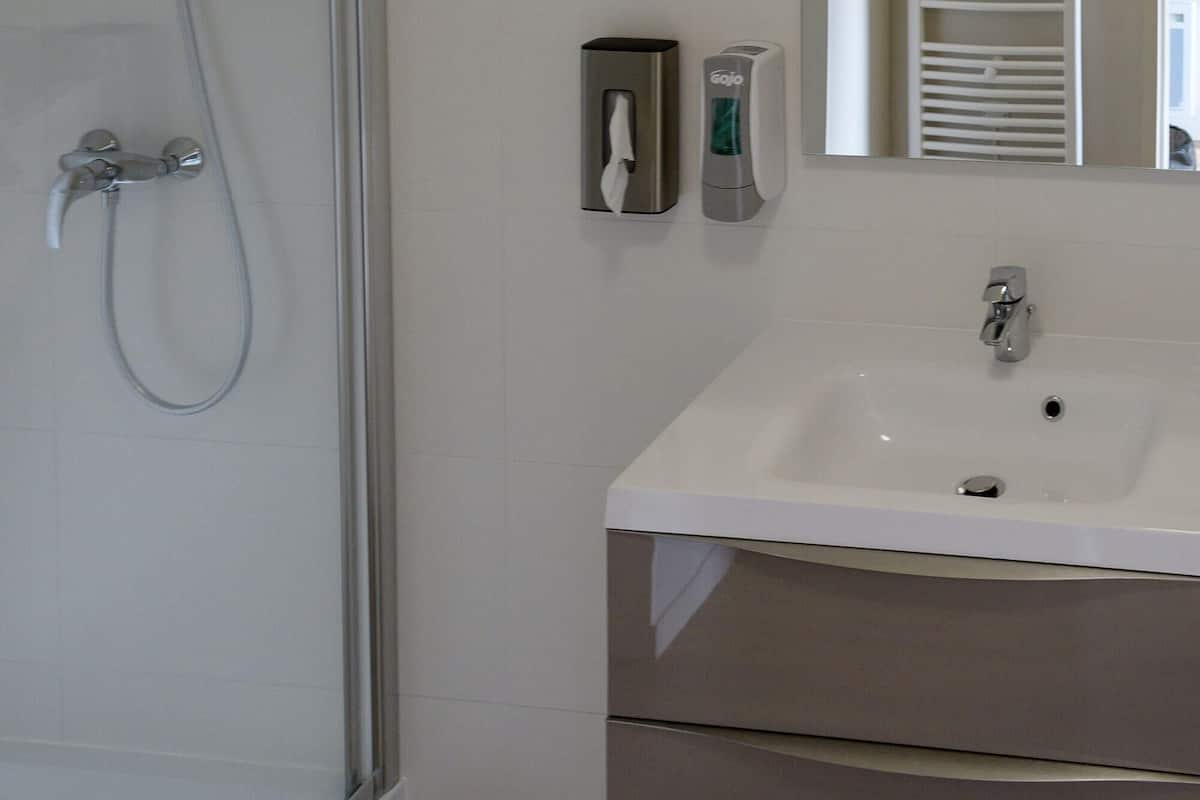 shower, free toiletries, hair dryer, towels