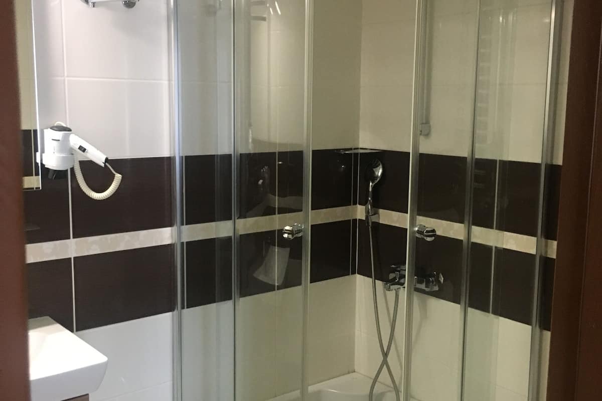 standard room, 2 double beds, non smoking | bathroom | shower, free toiletries, hair dryer, bathrobes
