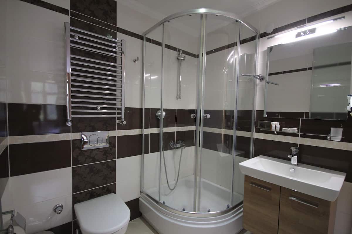 shower, free toiletries, hair dryer, bathrobes