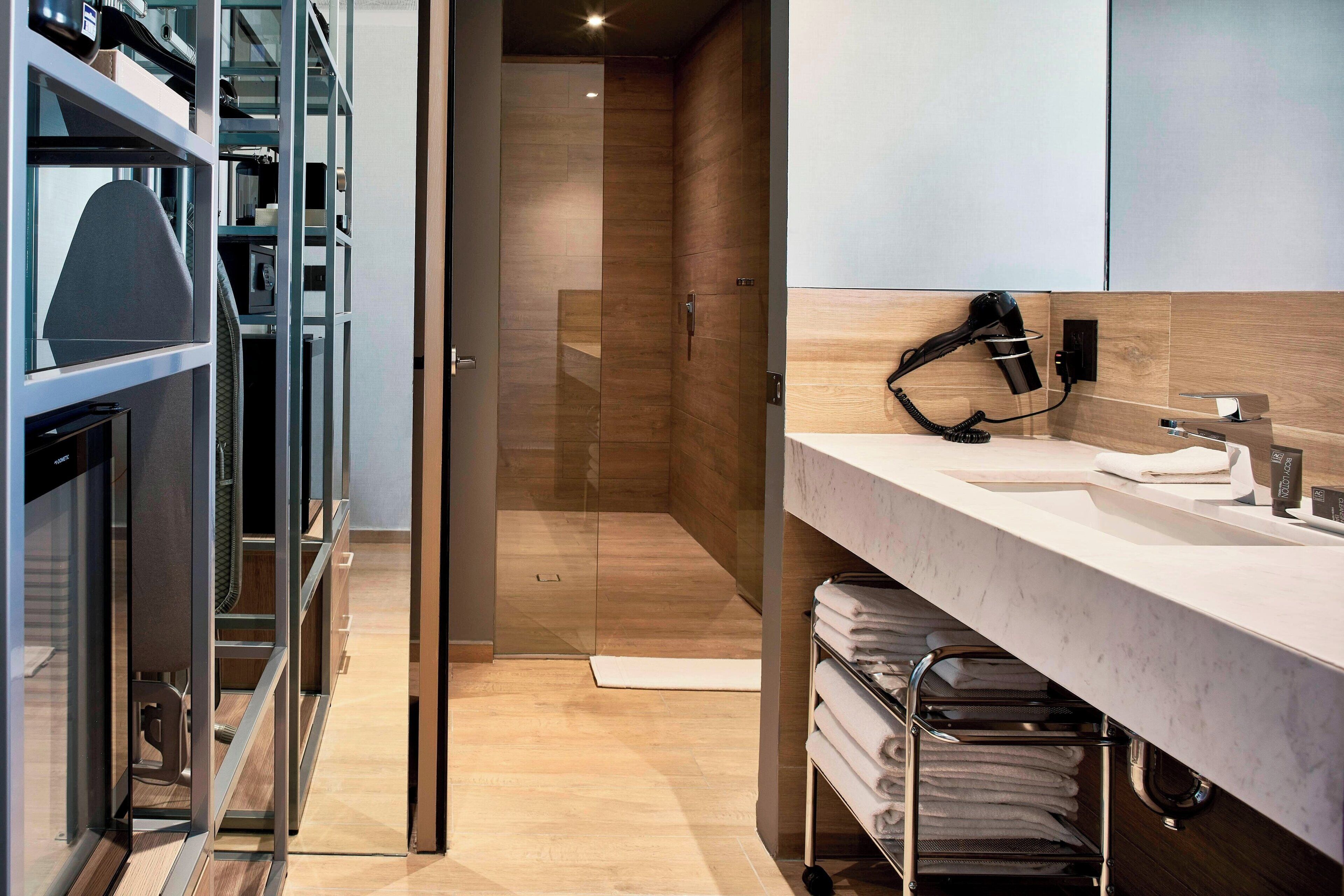 free toiletries, hair dryer, towels