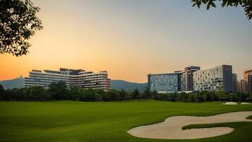 Enjoy a round of golf amidst lush green fairways and challenging sand bunkers.