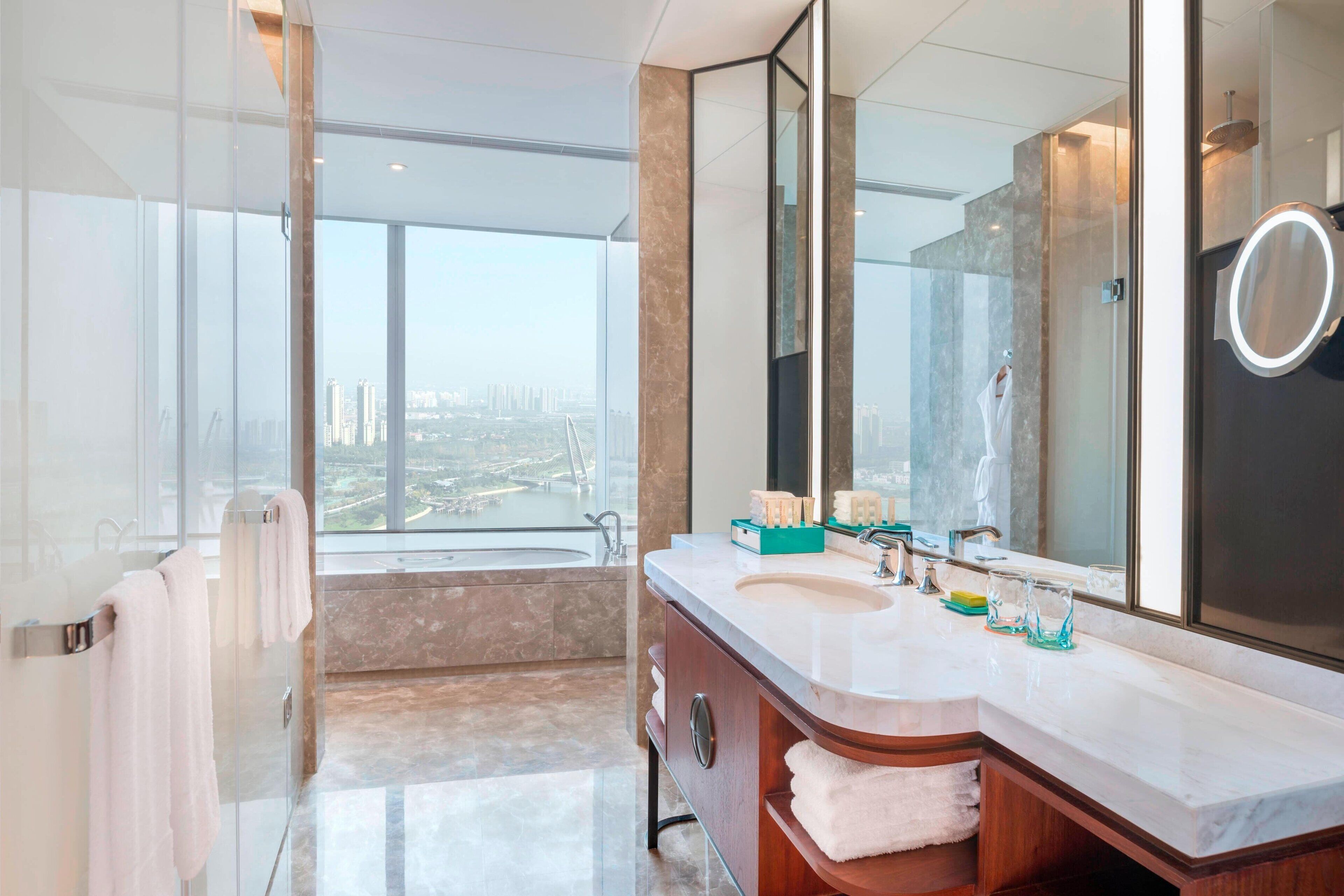 rainfall showerhead, free toiletries, hair dryer, bathrobes