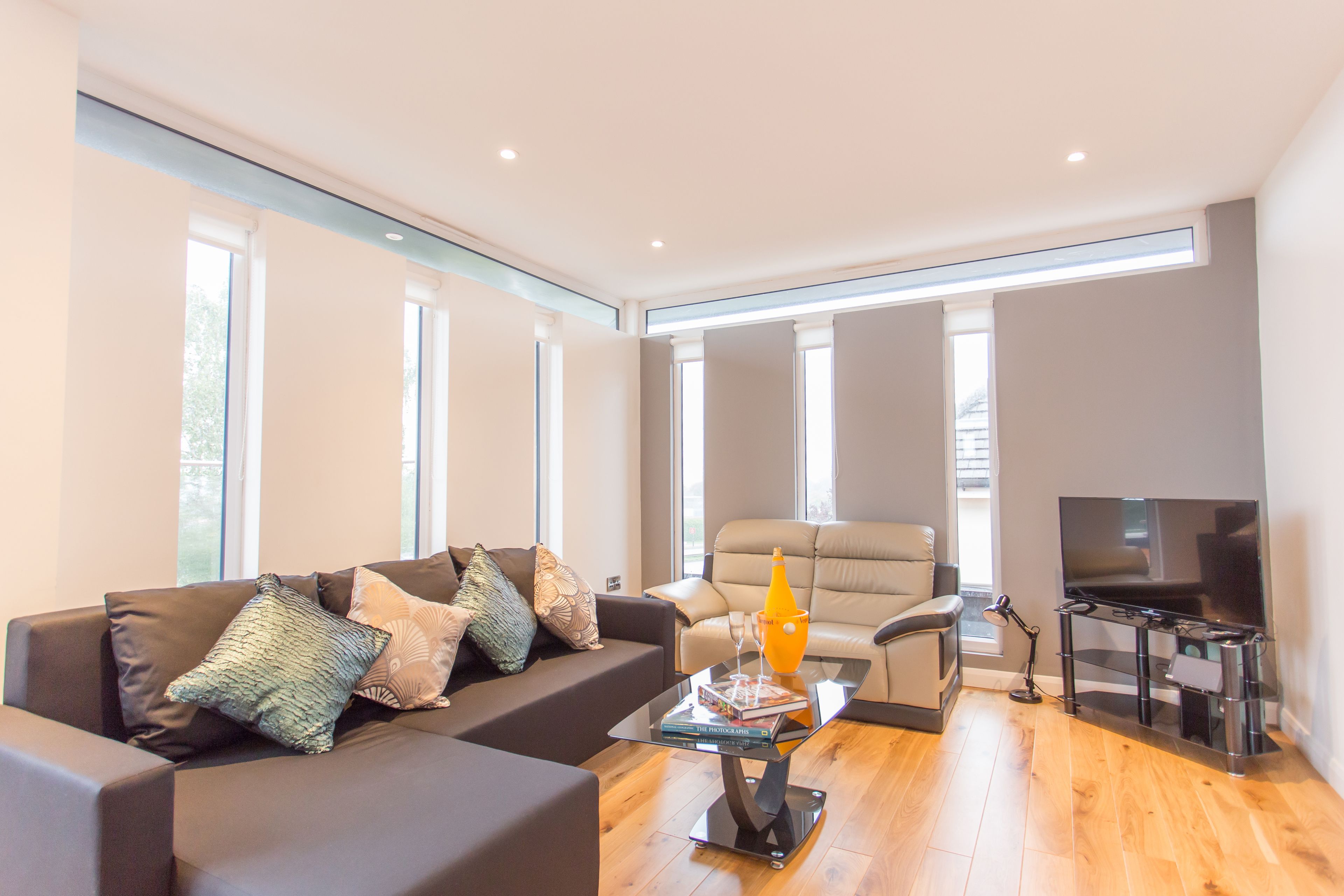 Executive appartement, 3 slaapkamers | Woonruimte | Een flatscreentelevisie