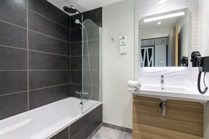 Eco-friendly toiletries, hair dryer, towels, soap