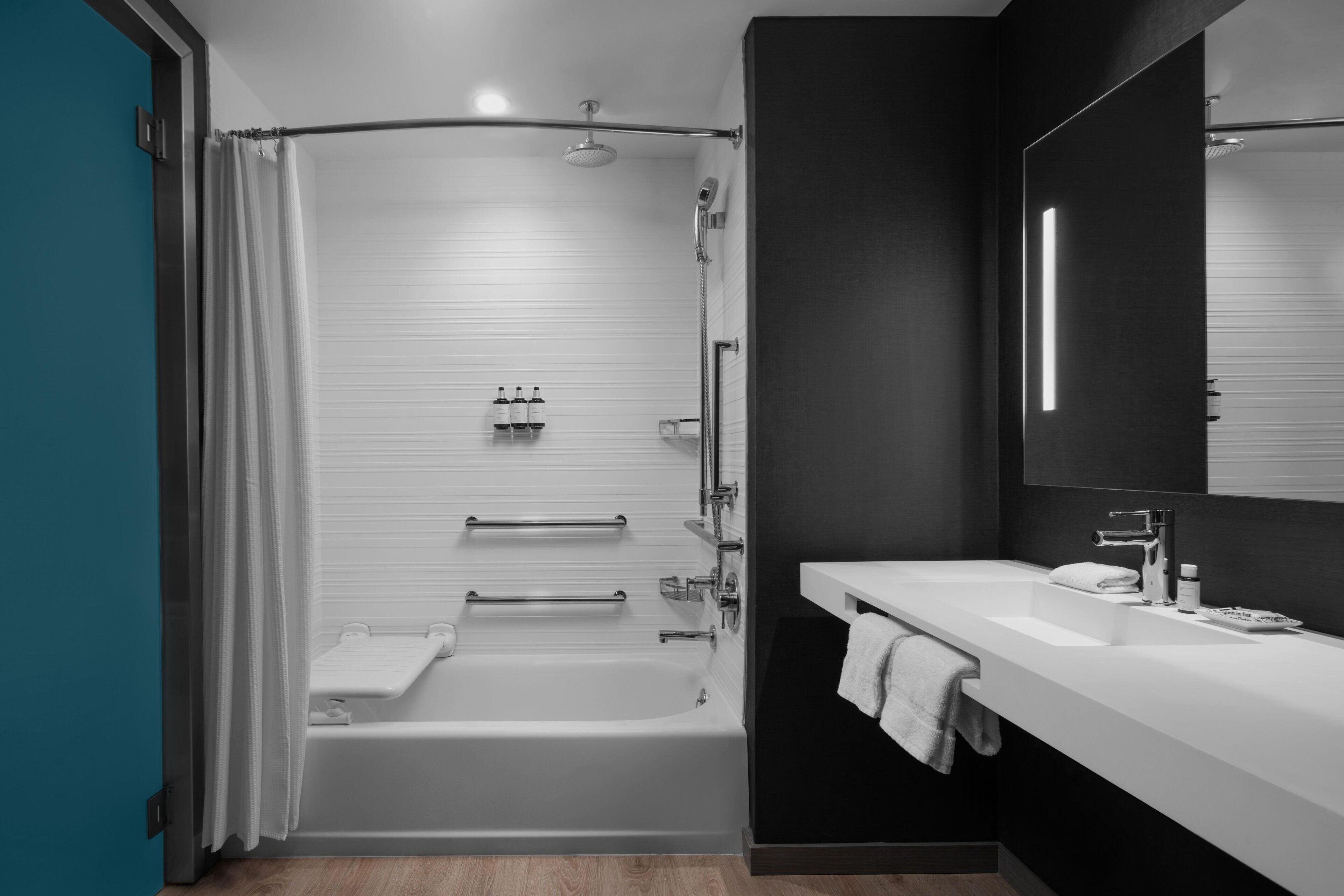 free toiletries, hair dryer, towels