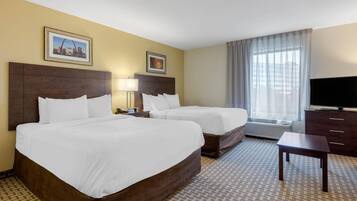 Individually furnished, desk, laptop workspace, blackout drapes