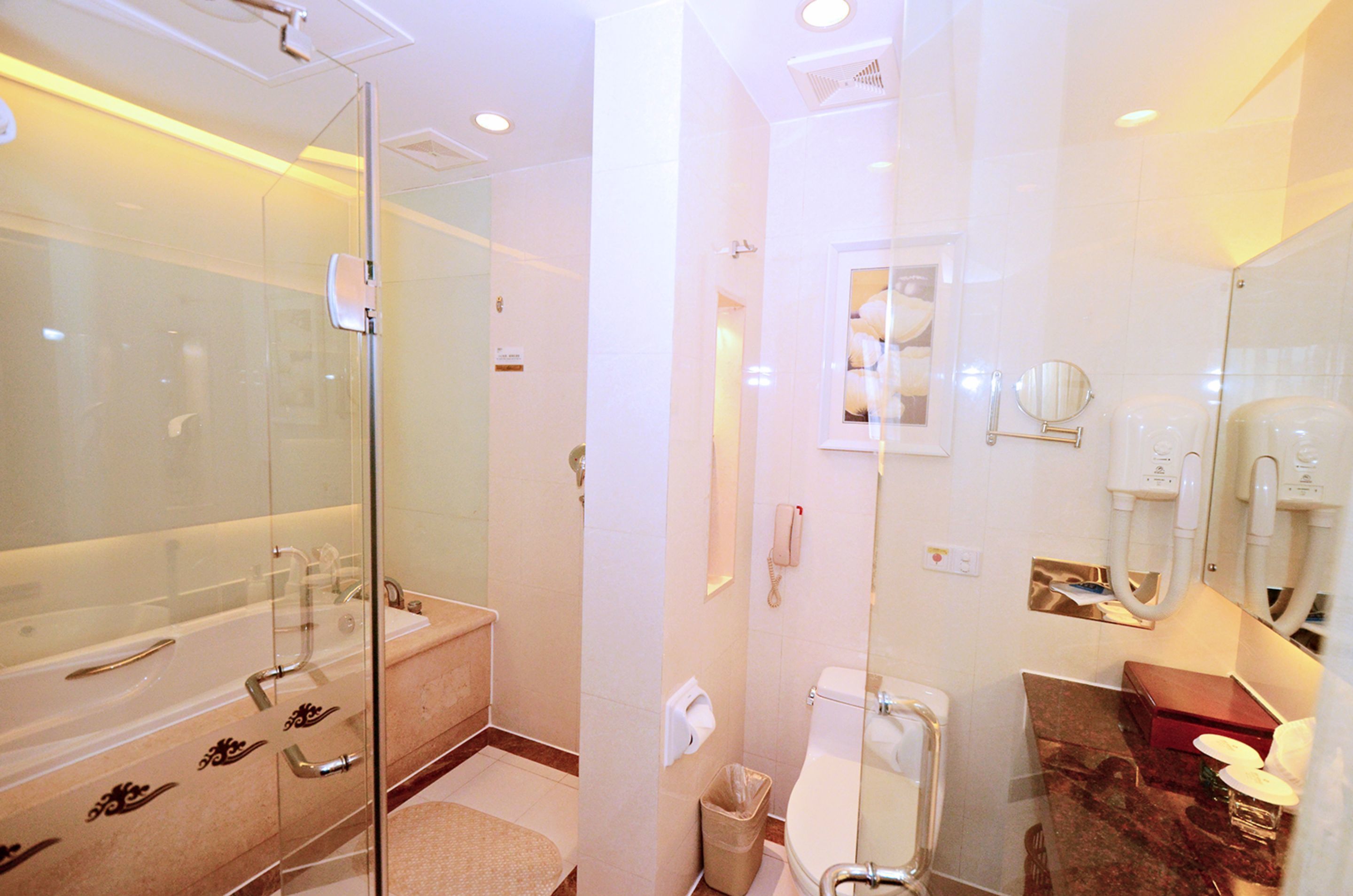 shower, free toiletries, hair dryer, slippers