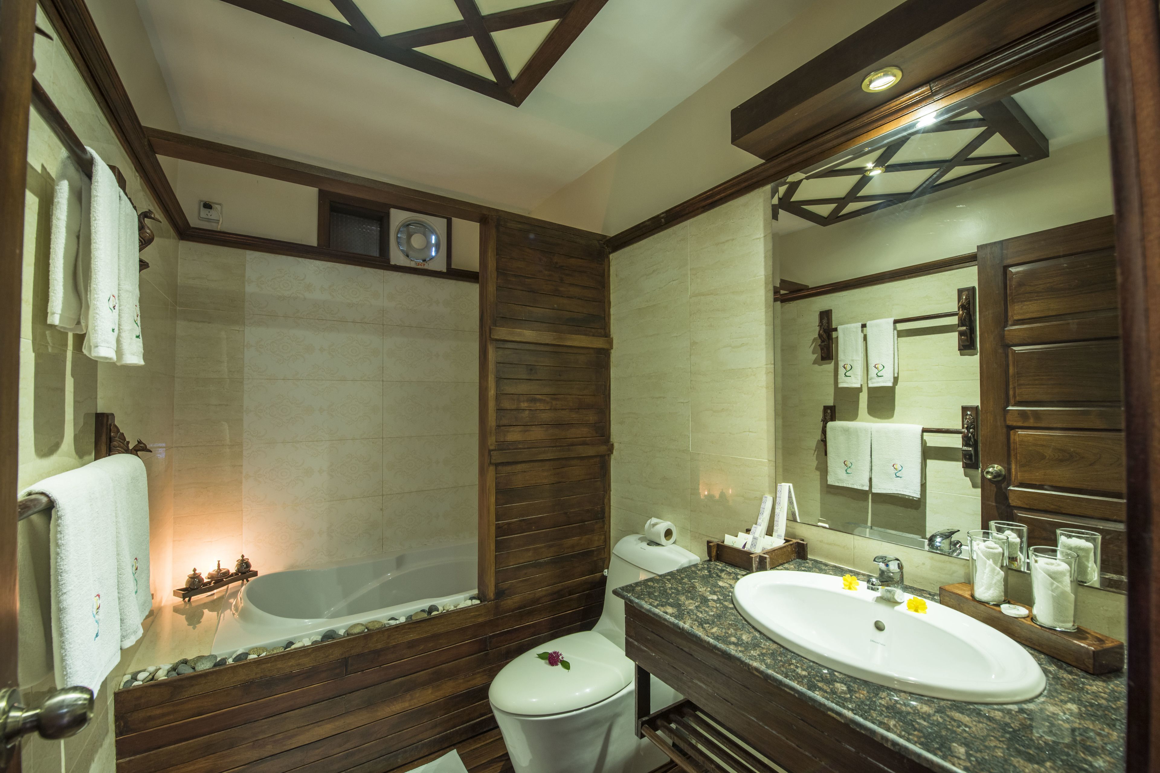 bagan villa | bathroom | combined shower/bathtub, free toiletries, hair dryer, bathrobes