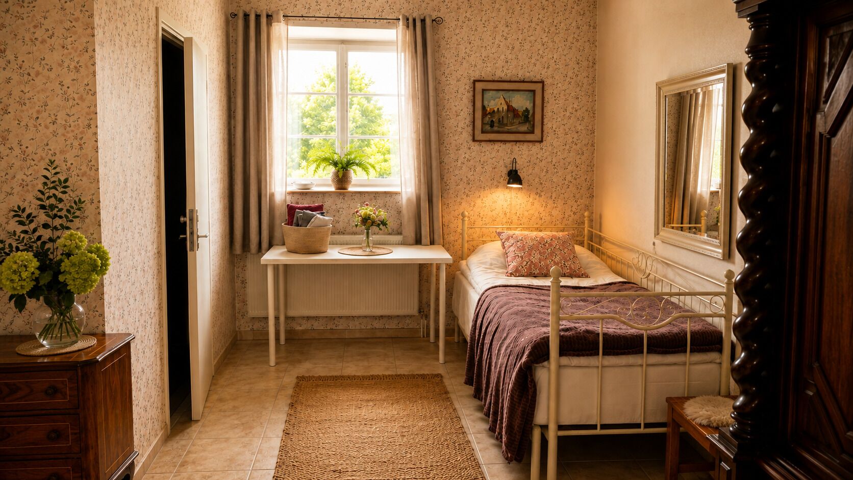 Desk, blackout curtains, iron/ironing board (on request), free WiFi